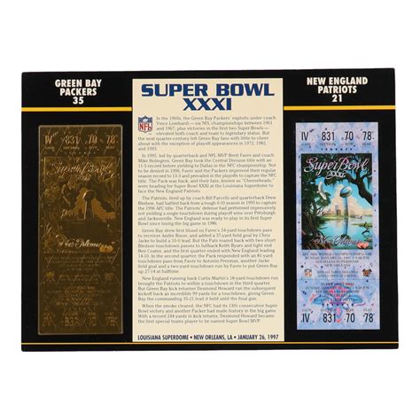 1997 Commemorative Super Bowl XXXI Card with 23 Karat Gold Ticket ...