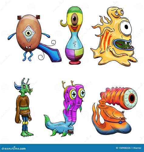 Crazy Strange Space Alien or Creature Set of 6. Original Colored ...