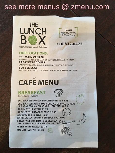 Menu at Lunch Box cafe, Buffalo, Third Floor