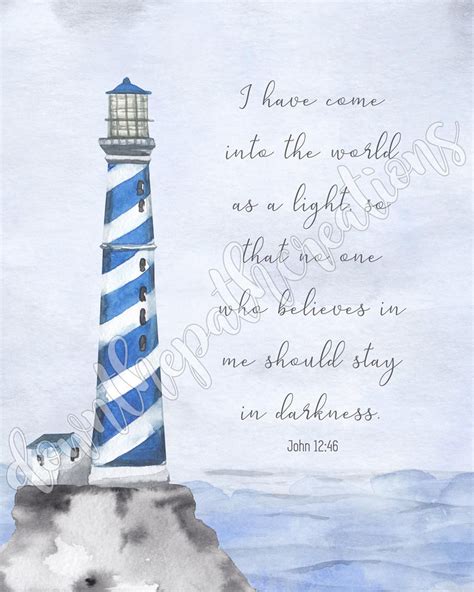 Lighthouse Bible Verse Print, John 12:46 Printable, Instant Download, Nautical Decor, Scripture ...