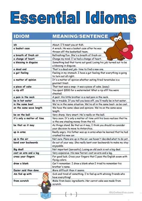 Essential Idioms worksheet - Free ESL printable worksheets made by teachers | Idioms, Grammar ...