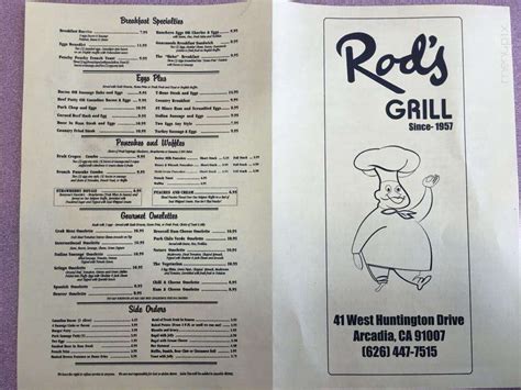 Menu of Rod's Grill in Arcadia, CA 91007