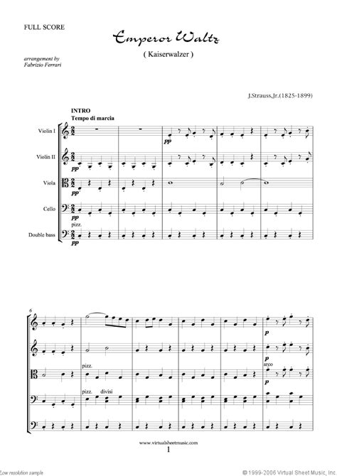 Emperor Waltz sheet music for string quintet (quartet) or string orchestra