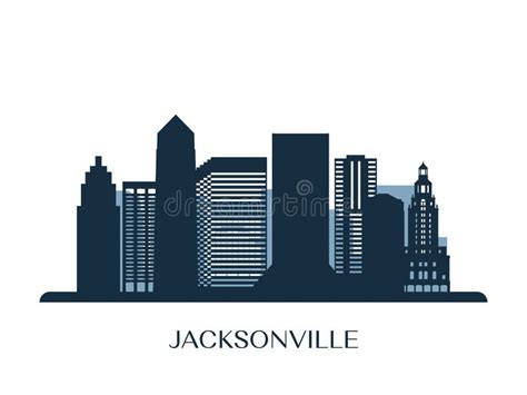 Jacksonville Skyline, Monochrome Silhouette. Stock Vector - Illustration of metropolis, bridge ...