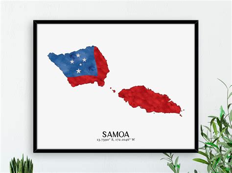 Samoa Flag Map / Watercolour Flag Map / Digital or Printed Wall Art / Large Map Poster / Gift ...