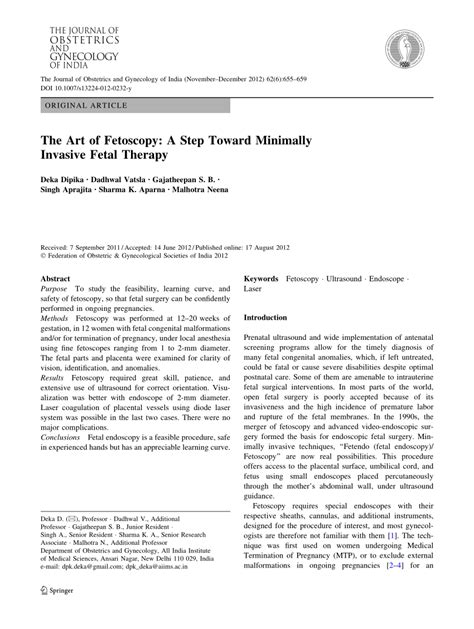 (PDF) The Art of Fetoscopy: A Step Toward Minimally Invasive Fetal Therapy