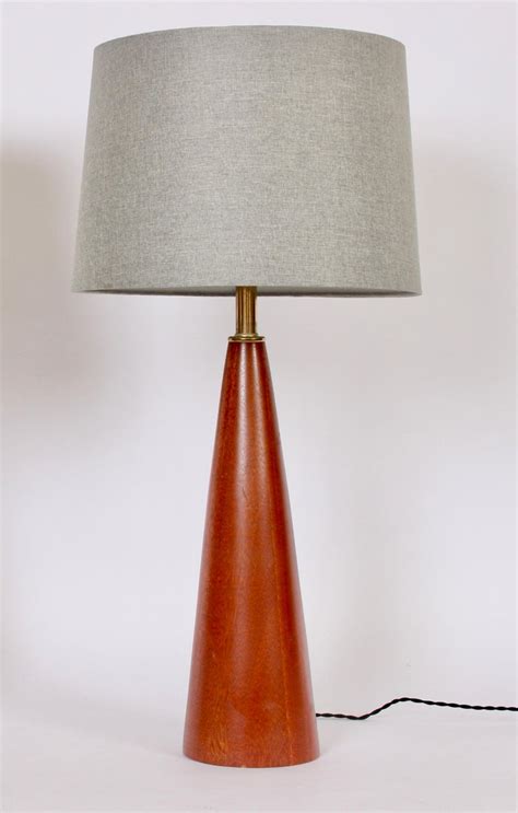 Tall Pair of Danish Modern Turned Teak Cone Table Lamps For Sale at 1stdibs