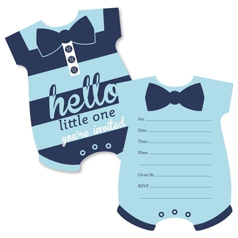 Hello Little One - Blue and Navy - Shaped Fill-In Invitations - Boy ...