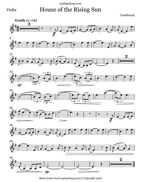 House of the Rising Sun | Sheet music, Free violin sheet music, Clarinet sheet music