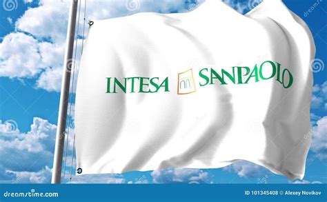 Waving Flag with Intesa Sanpaolo Logo Against Clouds and Sky. Editorial ...