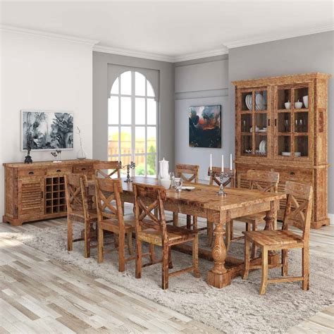 Britain Rustic Teak Wood Trestle Base 11 Piece Dining Room Set