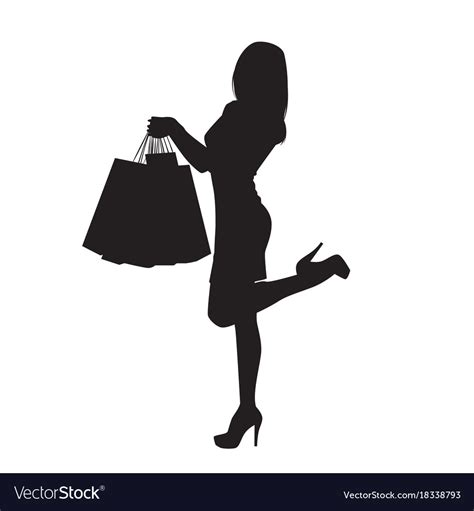 Black silhouette woman holding shopping bags Vector Image