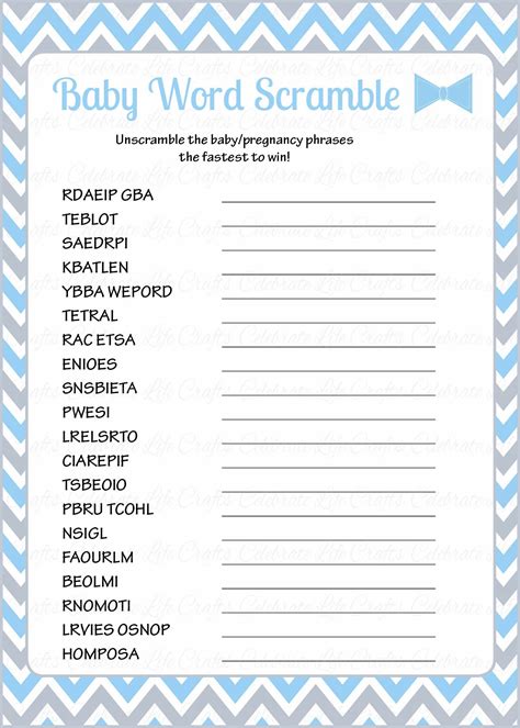 Free Printable Baby Shower Games Word Scramble - Free Printable