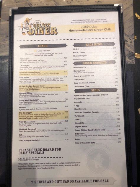 Menu at Golden Diner restaurant, Golden