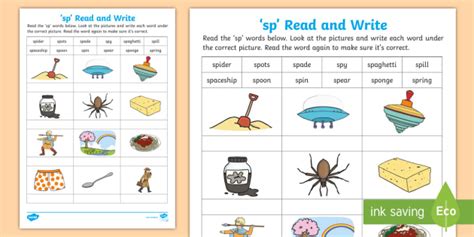 'sp' Blend Read and Write Worksheet (teacher made)