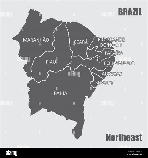 Map of the Brazil northeast region isolated on white background Stock ...