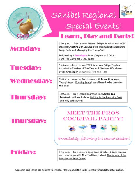 Sanibel Special Events – District 9 of the ACBL