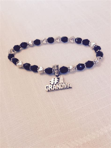 Grandma Charm Bracelet, Custom Black and Silver Beaded Bracelet, | aftcra