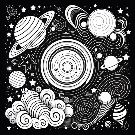 Premium Photo | A black and white drawing of planets and stars generative ai