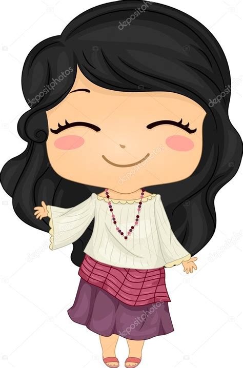 Little Filipina Girl Wearing National Costume Kimona Stock Illustration by ©lenmdp #26420463