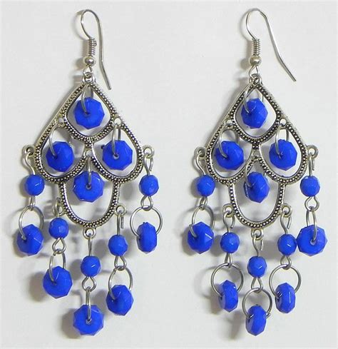 Blue Beaded Cascade Earrings