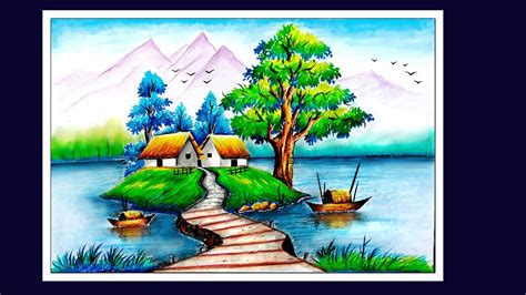 Beautiful Scenery Drawing with Oil Pastel-Part 2-Step by Step Scenery ...