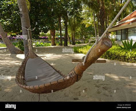 Hammock among the palm trees in one of luxury resorts on Maenam beach ...