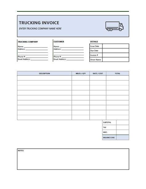 Trucking Invoice Template | Invoice template, Invoice template word ...