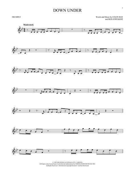 Down Under Sheet Music | Men At Work | Trumpet Solo