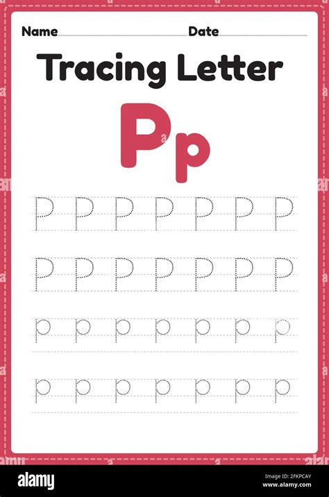 Tracing letter p alphabet worksheet for kindergarten and preschool kids for handwriting practice ...