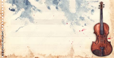 Vintage retro watercolor music sheet violin musical instrument frame ...