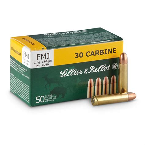 Sellier & Bellot, .30 Carbine, FMJ, 110 Grain, 50 Rounds - 85638, .30 M1 Carbine Ammo at ...