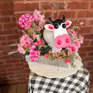 Cow Floral Centerpiece, Spring Kitchen Table Decor, Country Farmhouse ...