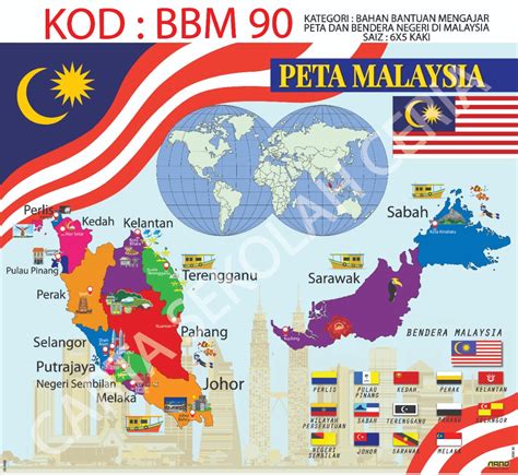 (BBM90) Peta dan Bendera Negeri di Malaysia