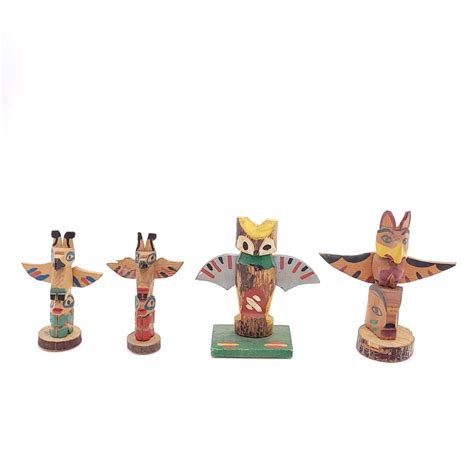 Group of Four Vintage Small Totem Poles — Antique & Art Exchange