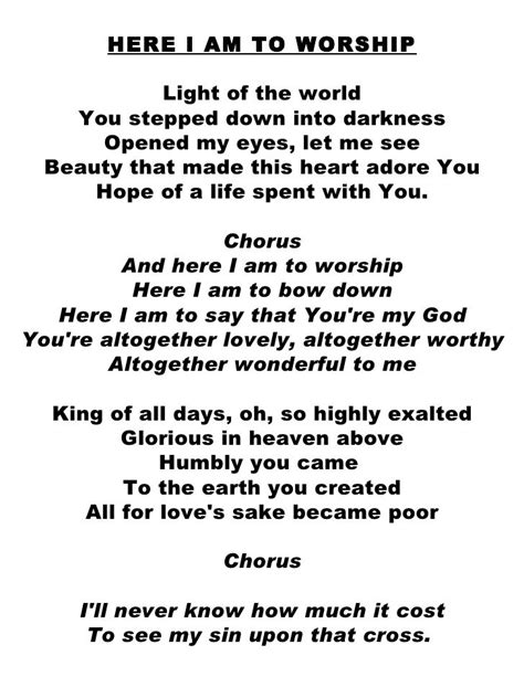 Lyrics To Here I Am To Worship - LyricsWalls