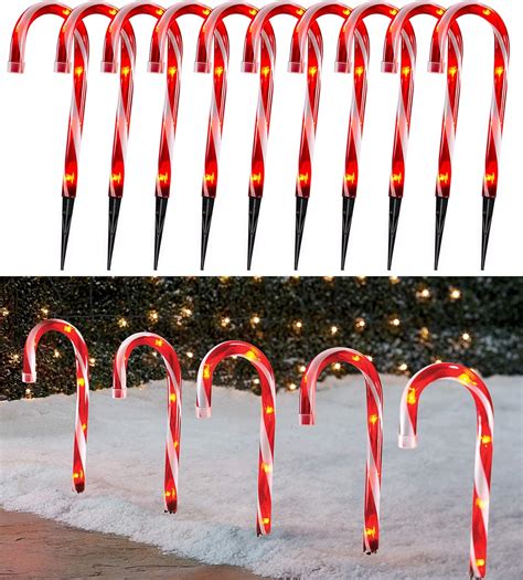 Amazon.com: Christmas Candy Cane Pathway Makers Lights, 10inch Set of 10 Candy Canes Lights ...