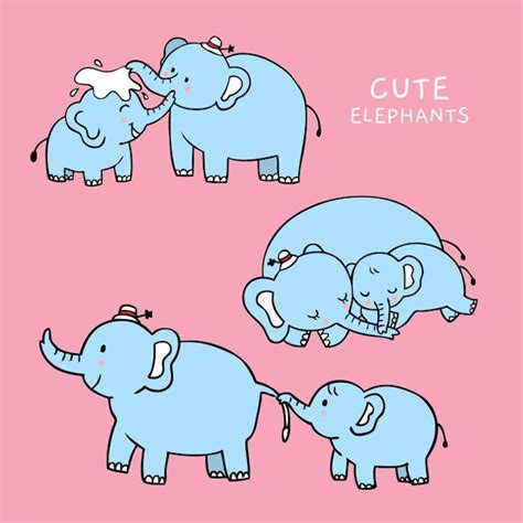 Premium Vector | Cartoon cute mom and baby elephants vector.