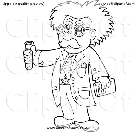 Clipart of a Black and White Science Teacher Holding a Test Tube - Royalty Free Vector ...