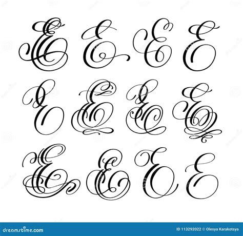 Calligraphy Lettering Script Font E Set Stock Vector - Illustration of ...