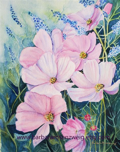 Cosmos Watercolor Painting, Flower Lover, Flower Art Print, Garden ...