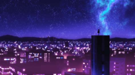 Download Purple Night Anime City Wallpaper | Wallpapers.com