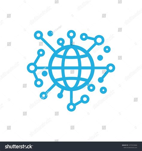 the globe is surrounded by connected lines and dots on a white background, with blue colors