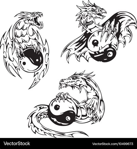 Dragon tattoos with yin-yang signs Royalty Free Vector Image