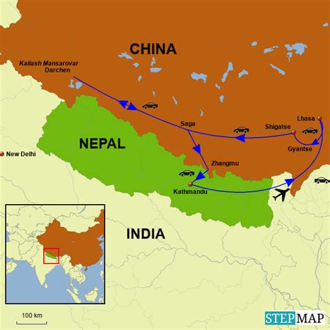 StepMap - A Journey to Mount Kailash - Landkarte für China