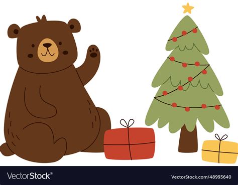 Bear and christmas tree Royalty Free Vector Image