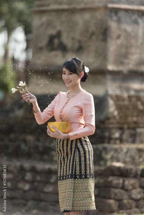 Beautiful girl in Laos costume.Lao traditional dress Stock Photo ...