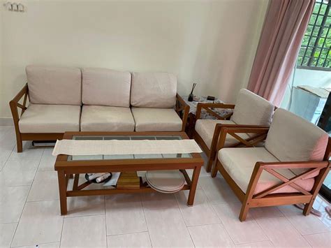 Scanteak sofa set with coffee and side table, Furniture & Home Living, Furniture, Sofas on Carousell