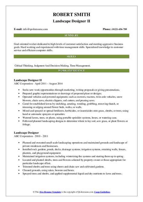 Landscape Designer Resume Samples | QwikResume