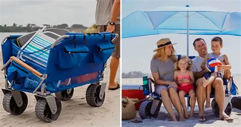 This 3-in-1 Beach Wagon Transforms Into A 2-Person Chair Shaded By An Umbrella